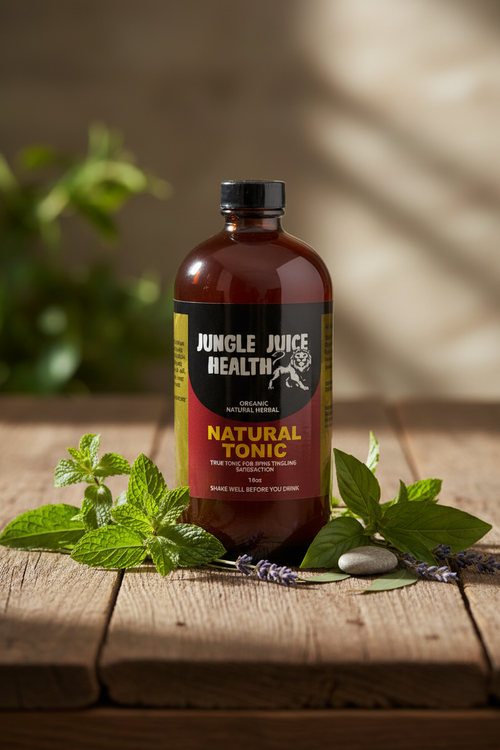 Jungle Juice Health Natural Herbal Tonic in serene wellness setting