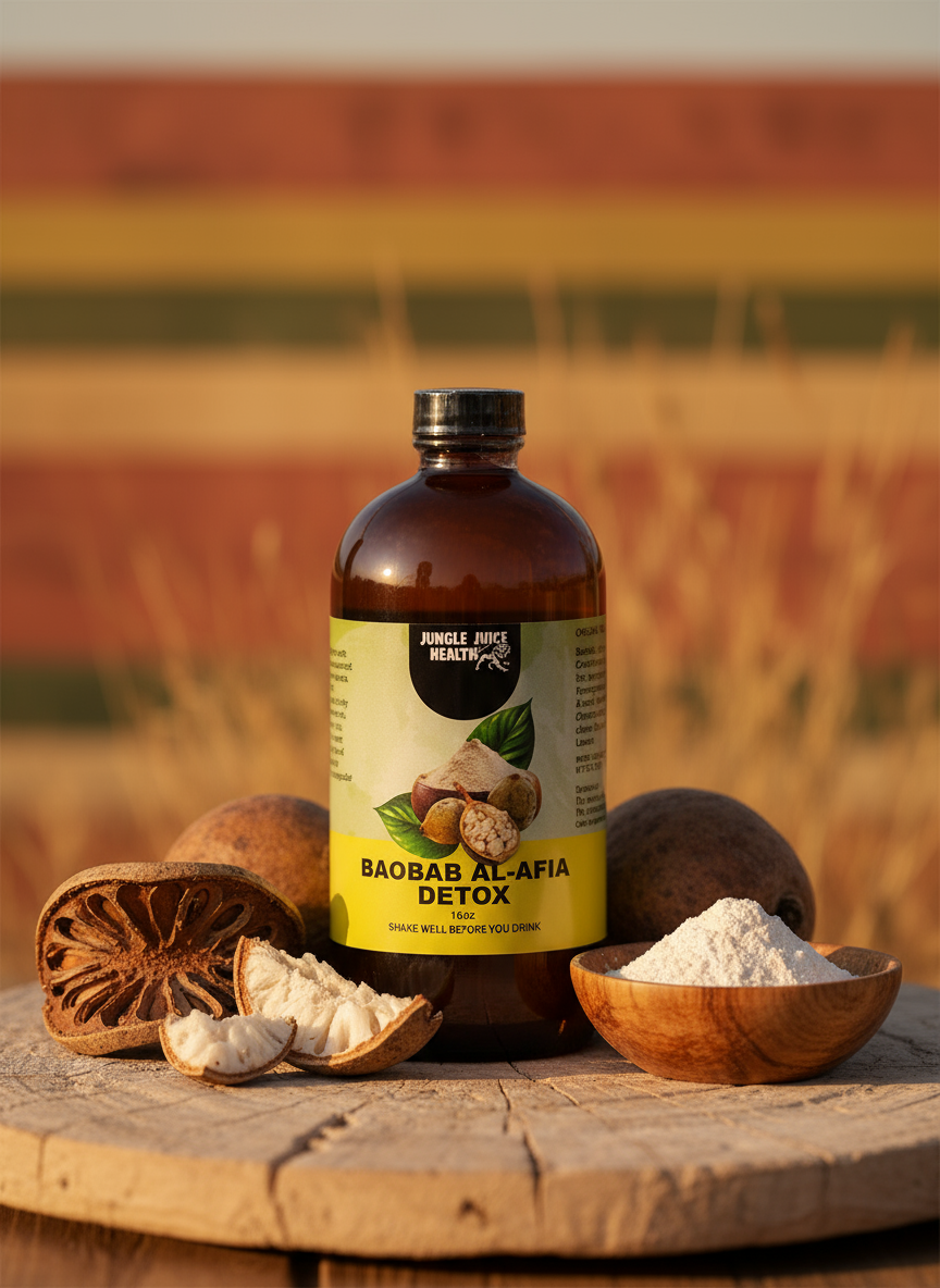 Jungle Juice Health Organic Baobab Bitters in exotic wellness setting