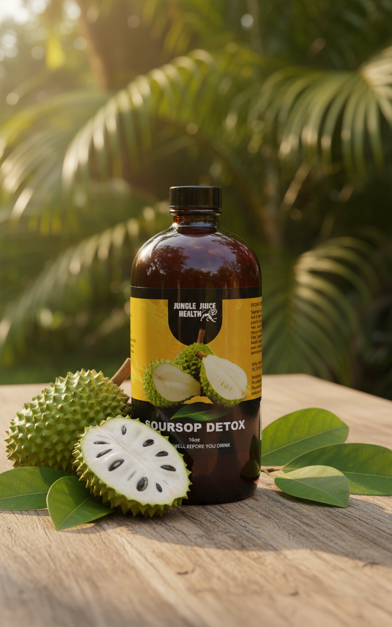 Jungle Juice Health Soursop Bitters in tropical wellness setting